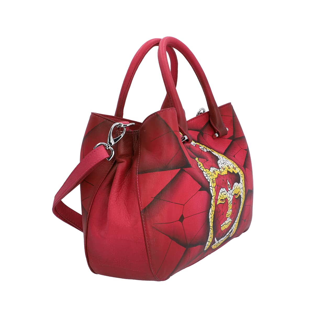 Sukriti Wine Red Leather Buddha Hand Painted Shoulder Bag (15.5x9.6x3.5) image number 2