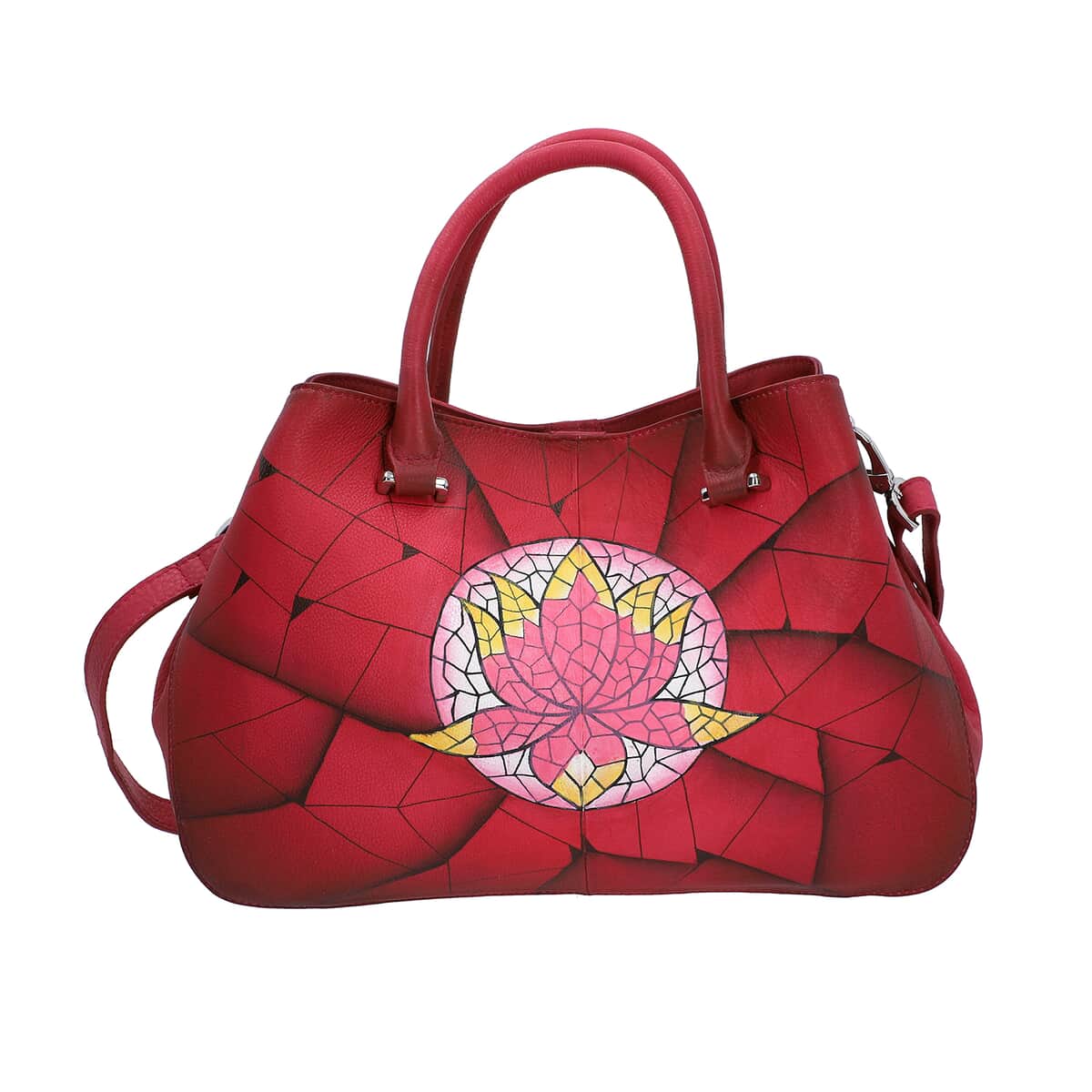 Sukriti Wine Red Leather Buddha Hand Painted Shoulder Bag (15.5x9.6x3.5) image number 3