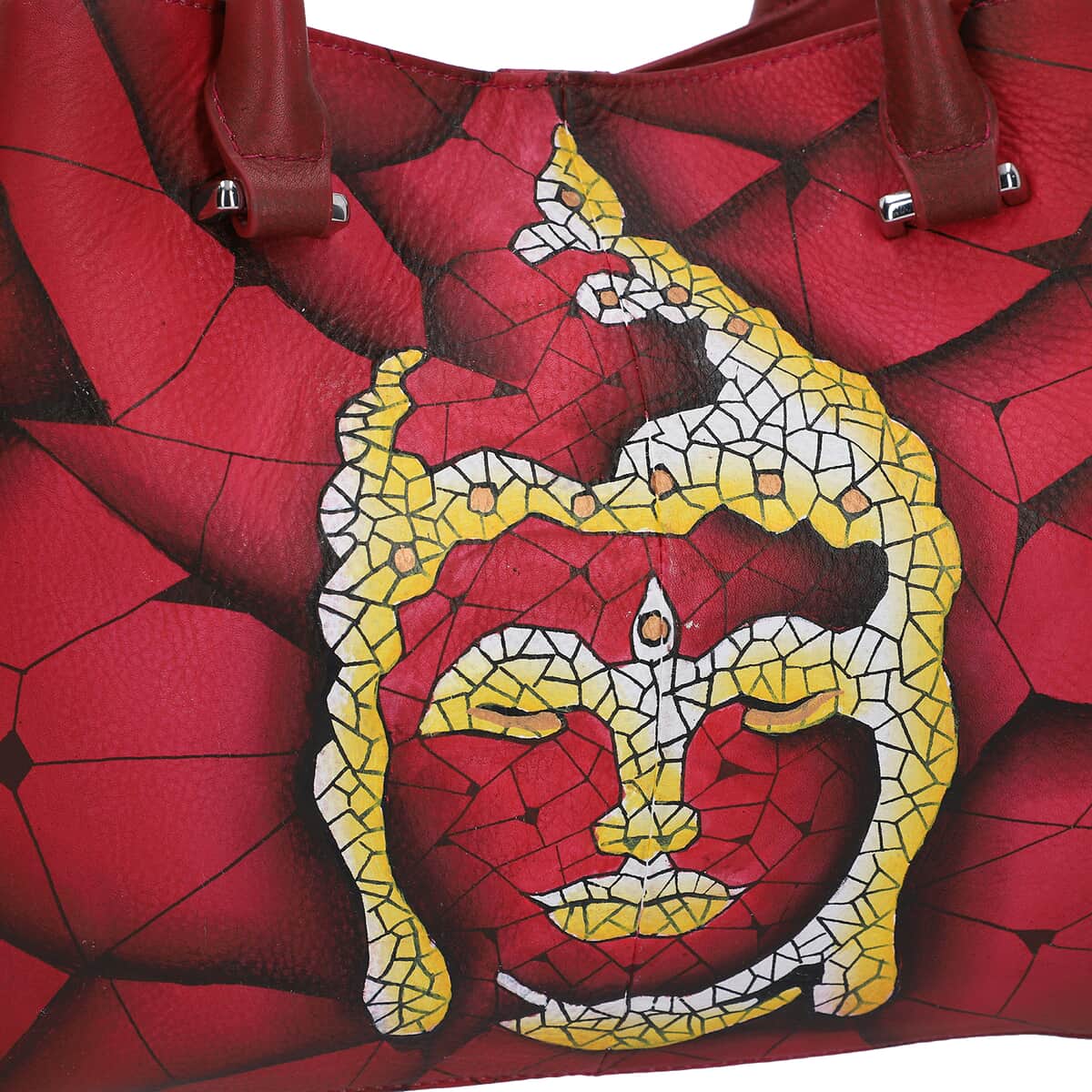 Sukriti Wine Red Leather Buddha Hand Painted Shoulder Bag (15.5x9.6x3.5) image number 5