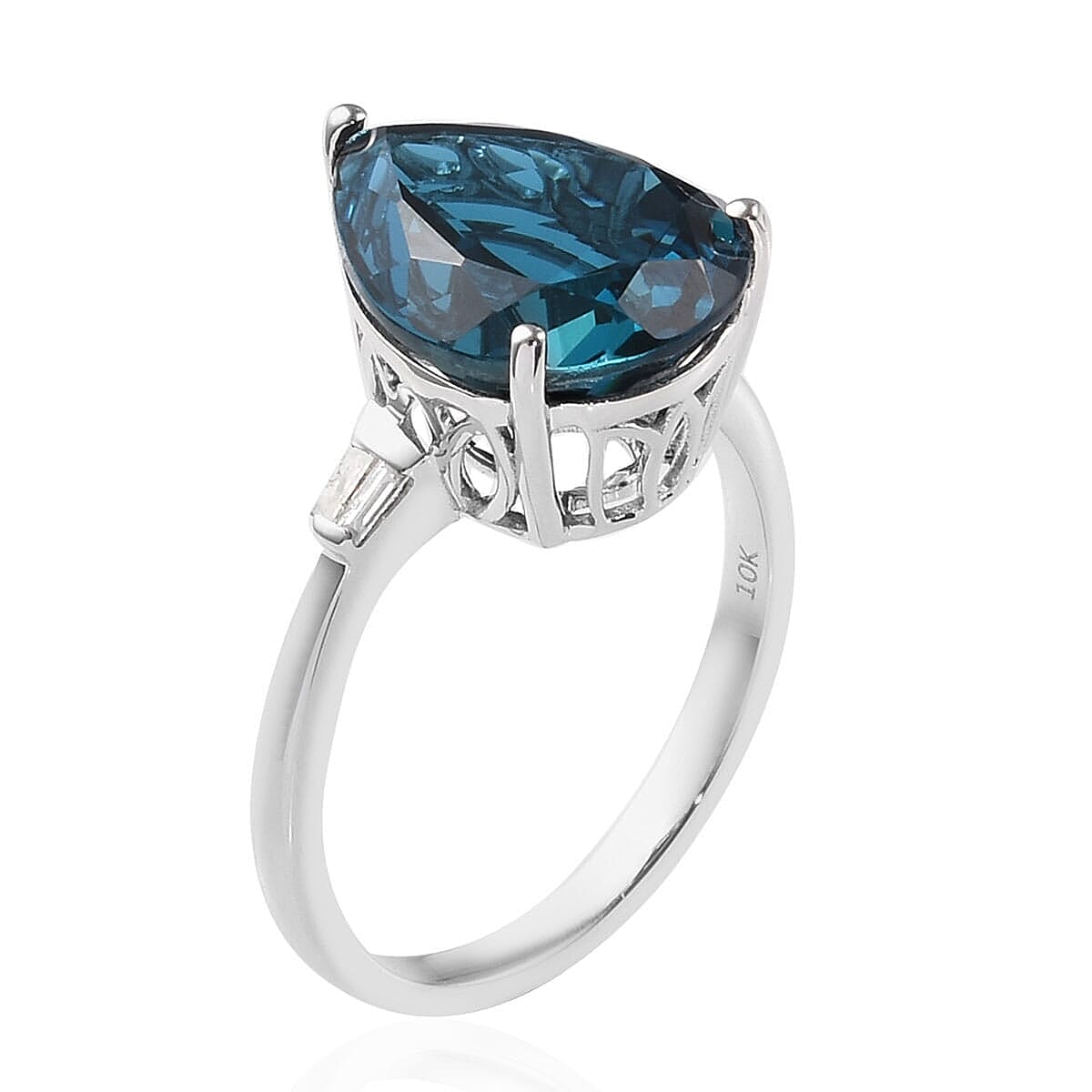 10K White Gold Premium London Blue Topaz and G-H I3 Diamond Solitaire Ring 4 Grams 10.70 ctw image number 3