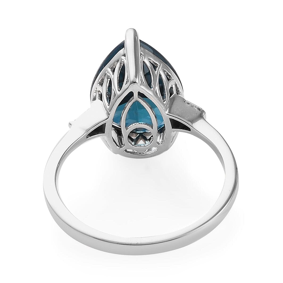 10K White Gold Premium London Blue Topaz and G-H I3 Diamond Solitaire Ring 4 Grams 10.70 ctw image number 4