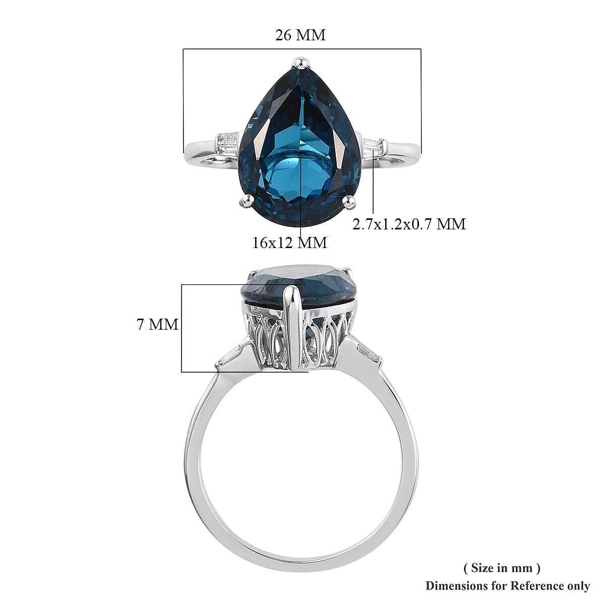 10K White Gold Premium London Blue Topaz and G-H I3 Diamond Solitaire Ring 4 Grams 10.70 ctw image number 5