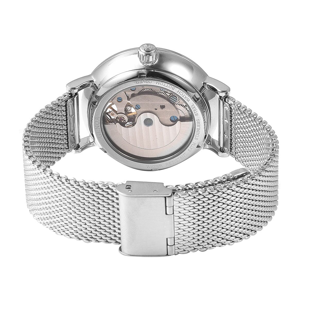Genoa Automatic Mechanical Movement Watch in Silvertone with Stainless Steel Mesh Strap & Back