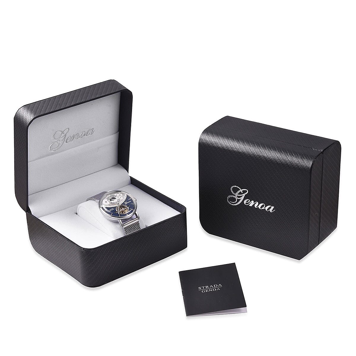 Genoa Automatic Mechanical Movement Watch in Silvertone with Stainless Steel Mesh Strap & Back