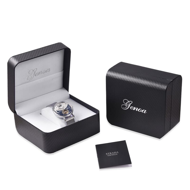 Genoa Automatic Mechanical Movement Watch in Silvertone with Stainless Steel Mesh Strap & Back