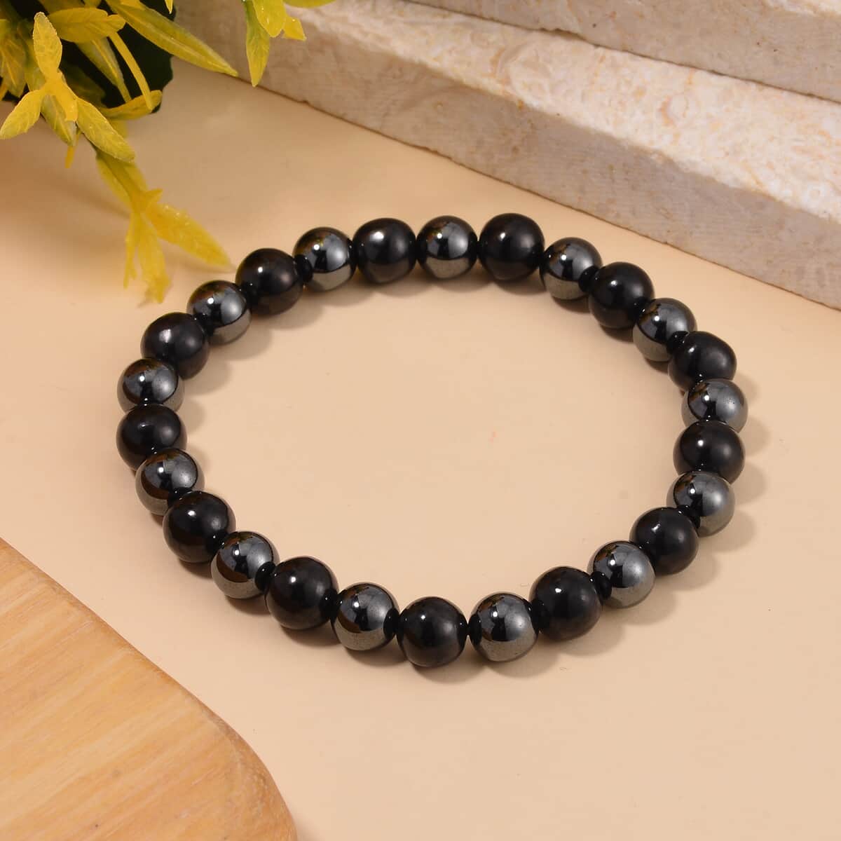 Shungite and Magnetic Hematite Stretch Bracelet 84.00 ctw image number 1