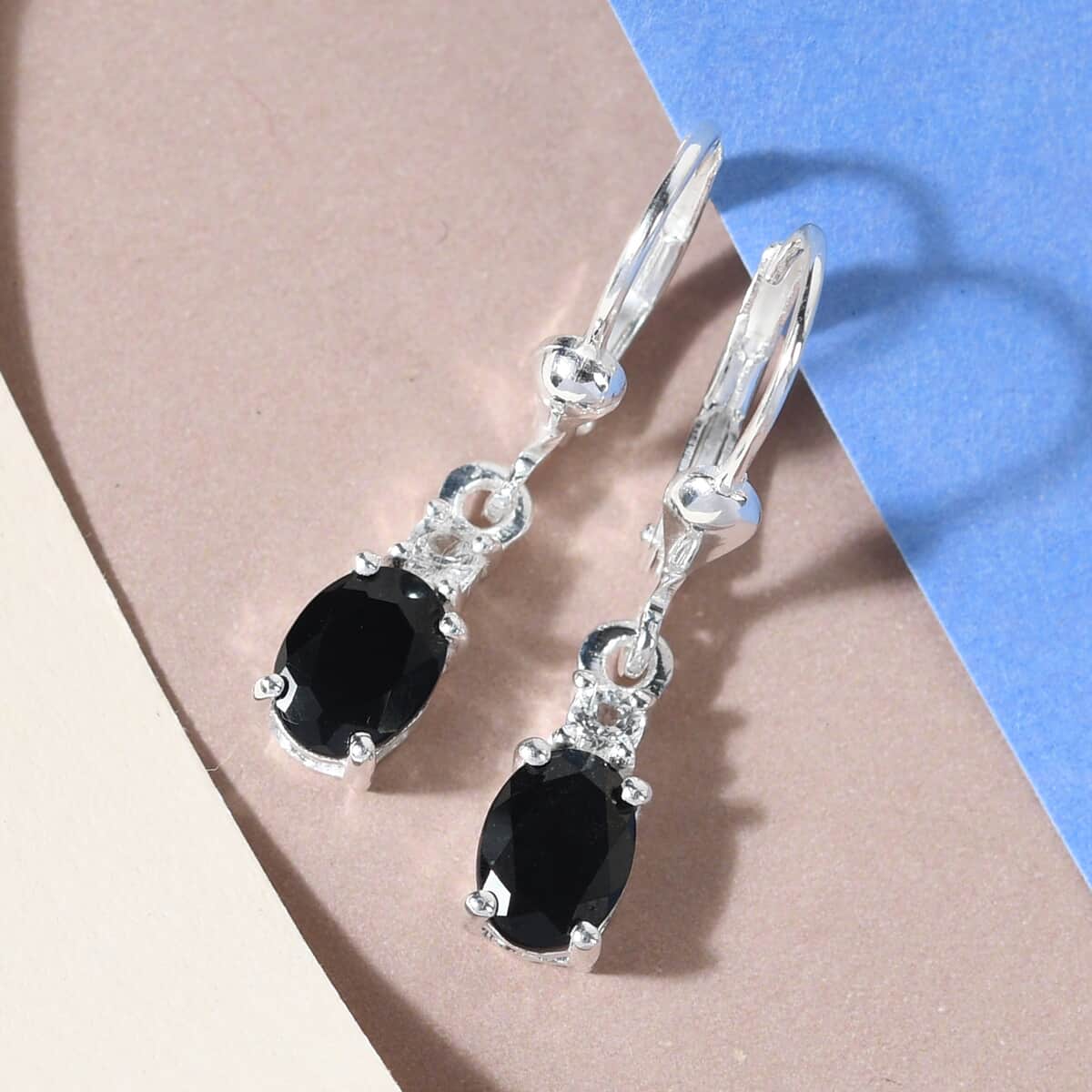 Australian Black Tourmaline Lever Back Earrings in Sterling Silver, Topaz Earrings, Silver Jewelry Gifts For Women 1.35 ctw image number 4