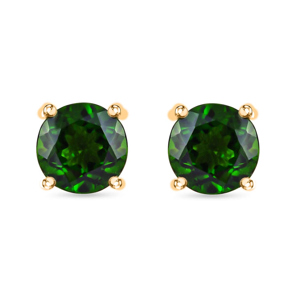 Premium Chrome Diopside Stud Earrings in 14K Yellow Gold, Gold Solitaire Studs, Gold Earrings, Birthday Gifts For Her 2.85 ctw image number 0