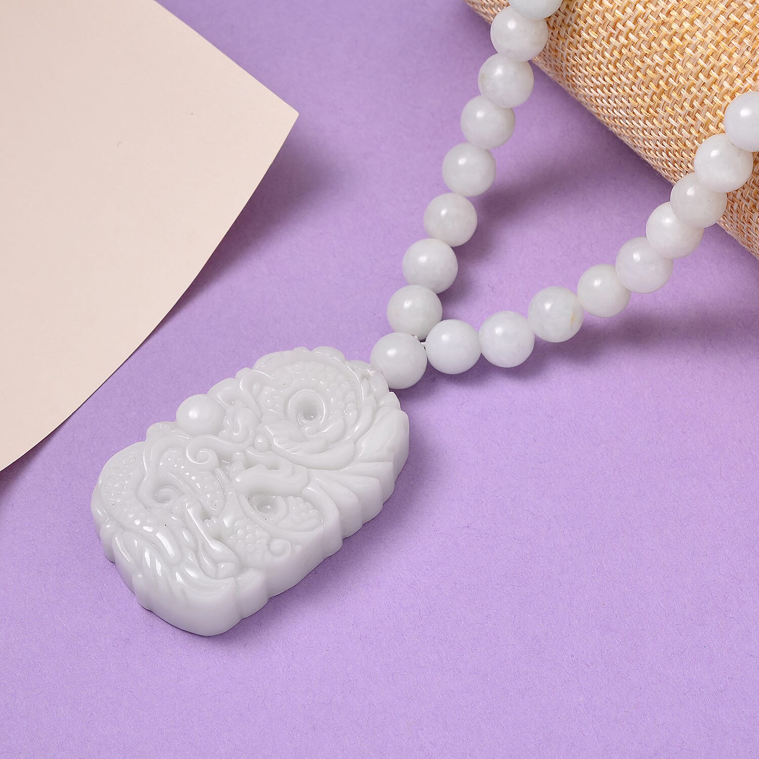 Natural Jade Carved Dragon Beaded Necklace 18-21 Inches with Magnetic Clasp in Sterling Silver 410.00 ctw