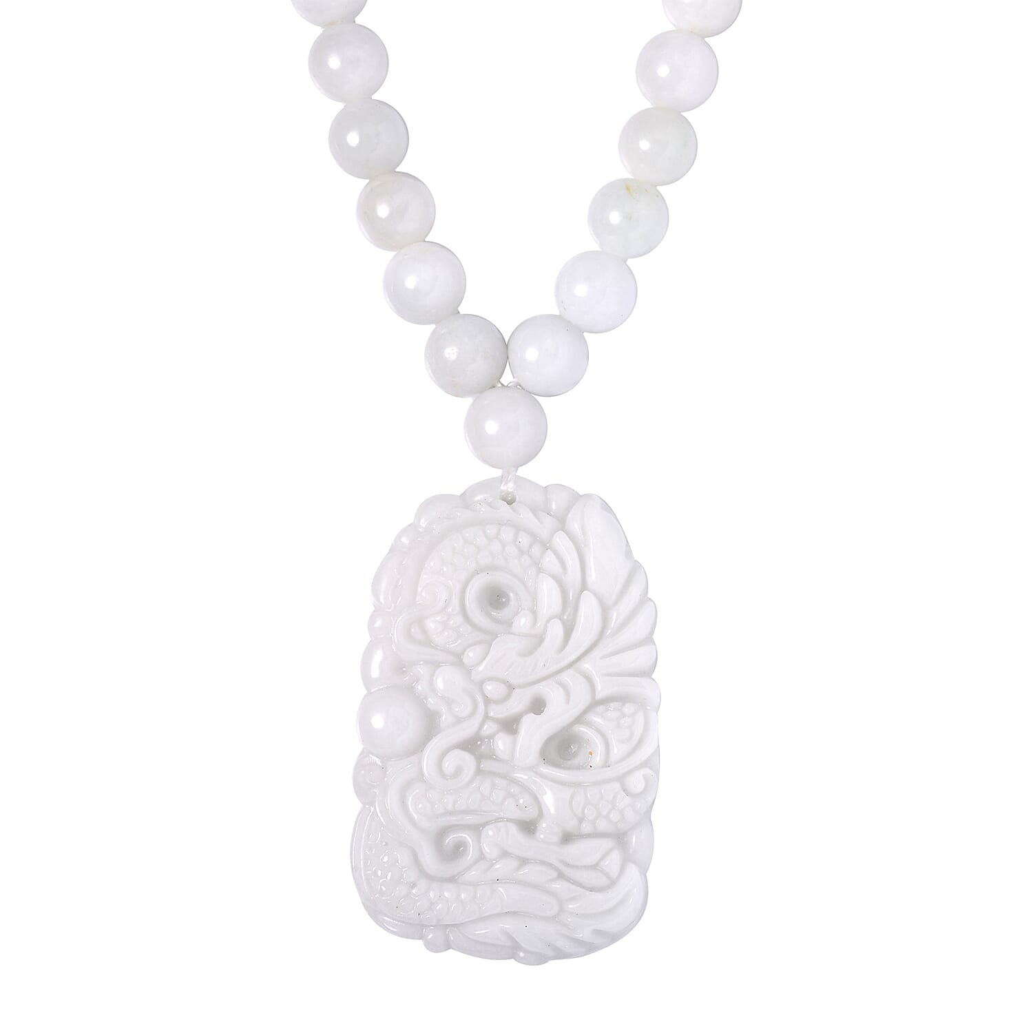 Natural Jade Carved Dragon Beaded Necklace 18-21 Inches with Magnetic Clasp in Sterling Silver 410.00 ctw
