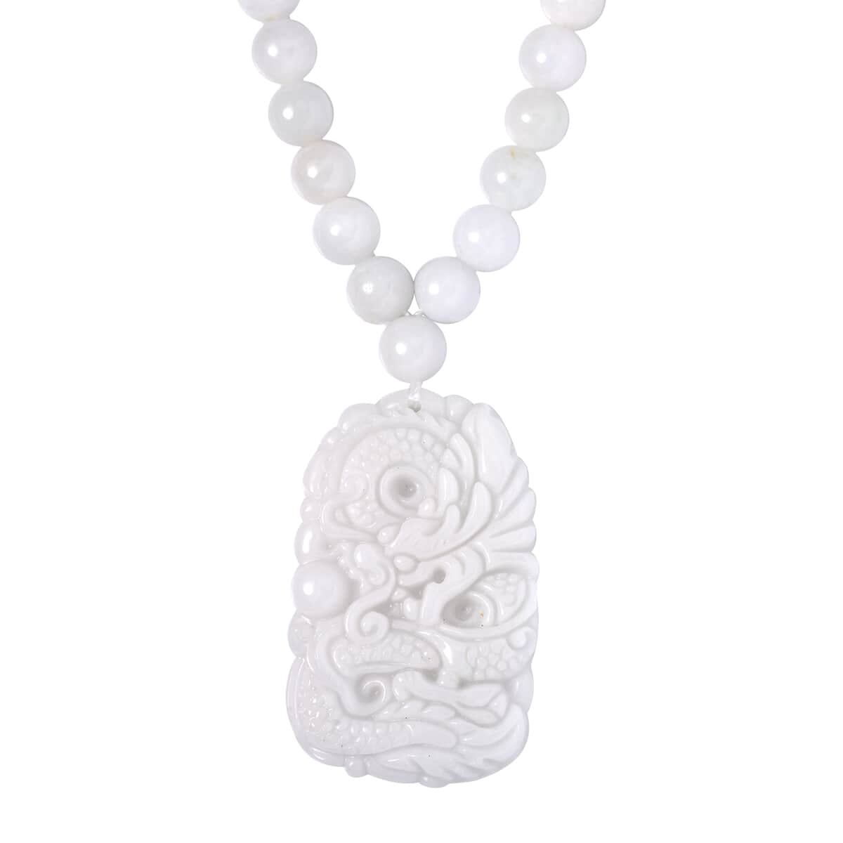 Natural Jade Carved Dragon Beaded Necklace 18-21 Inches with Magnetic Clasp in Sterling Silver 410.00 ctw image number 2