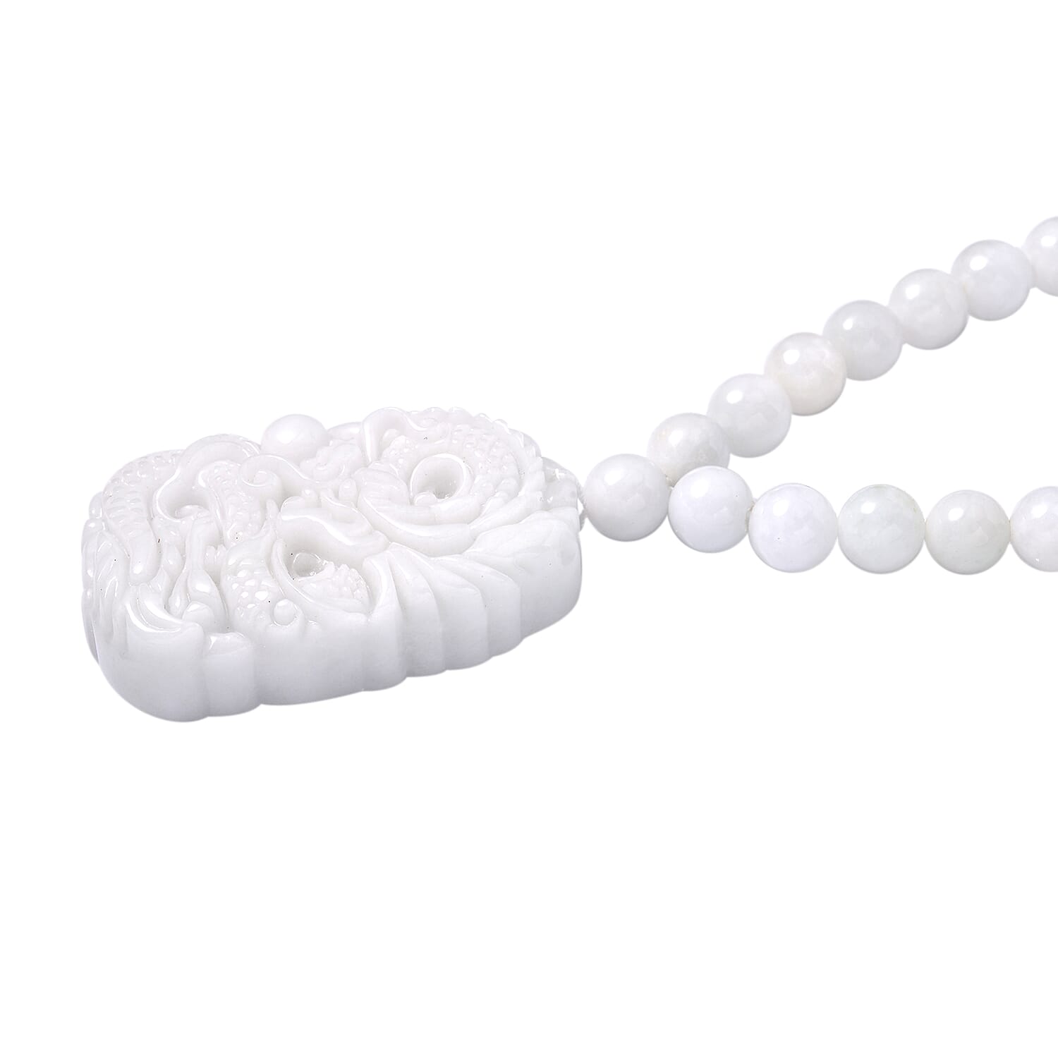 Natural Jade Carved Dragon Beaded Necklace 18-21 Inches with Magnetic Clasp in Sterling Silver 410.00 ctw