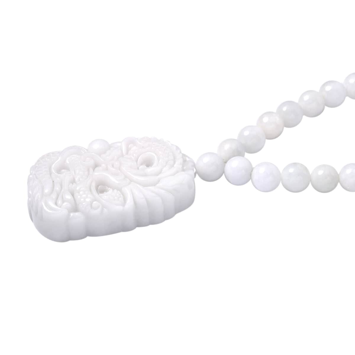 Natural Jade Carved Dragon Beaded Necklace 18-21 Inches with Magnetic Clasp in Sterling Silver 410.00 ctw image number 3