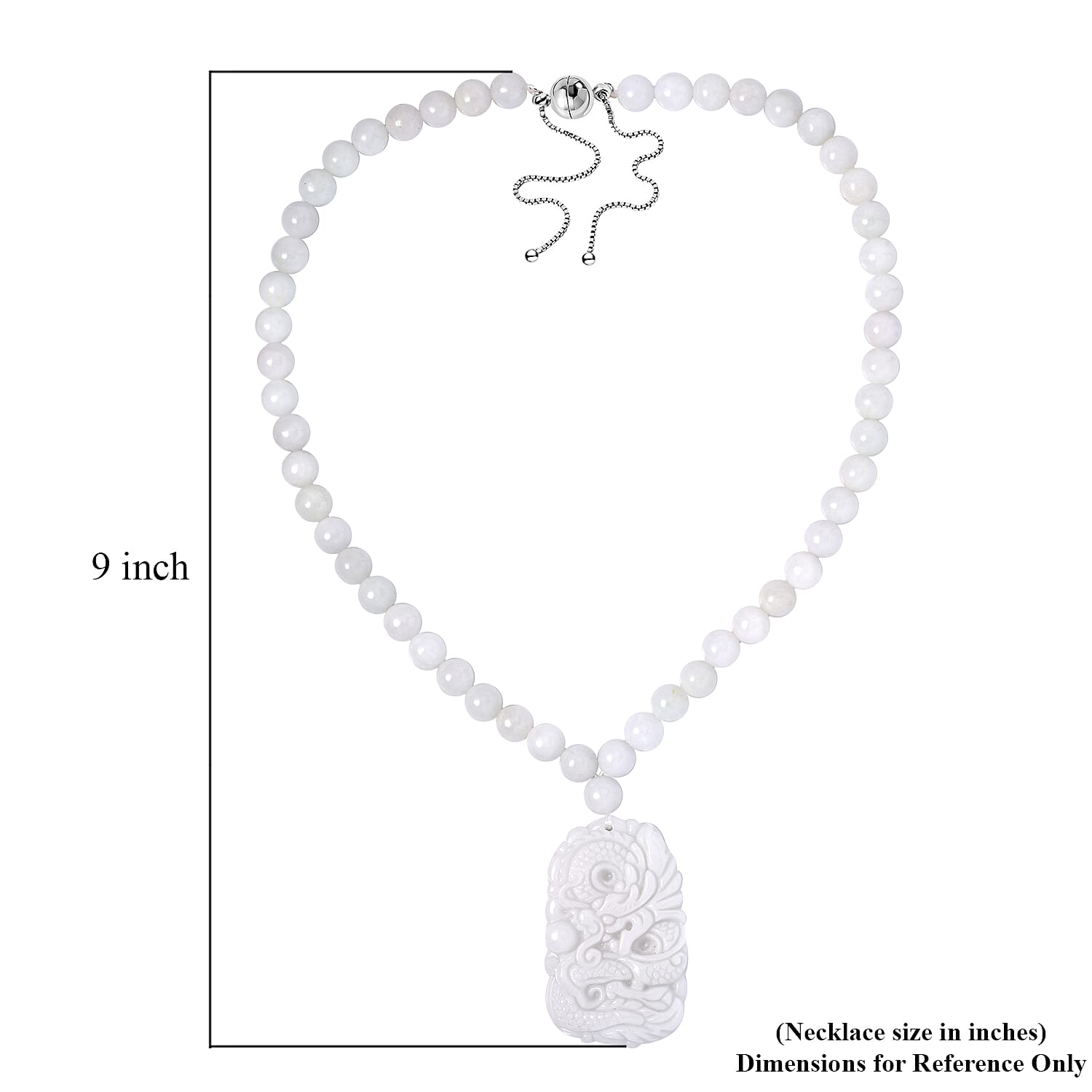 Natural Jade Carved Dragon Beaded Necklace 18-21 Inches with Magnetic Clasp in Sterling Silver 410.00 ctw