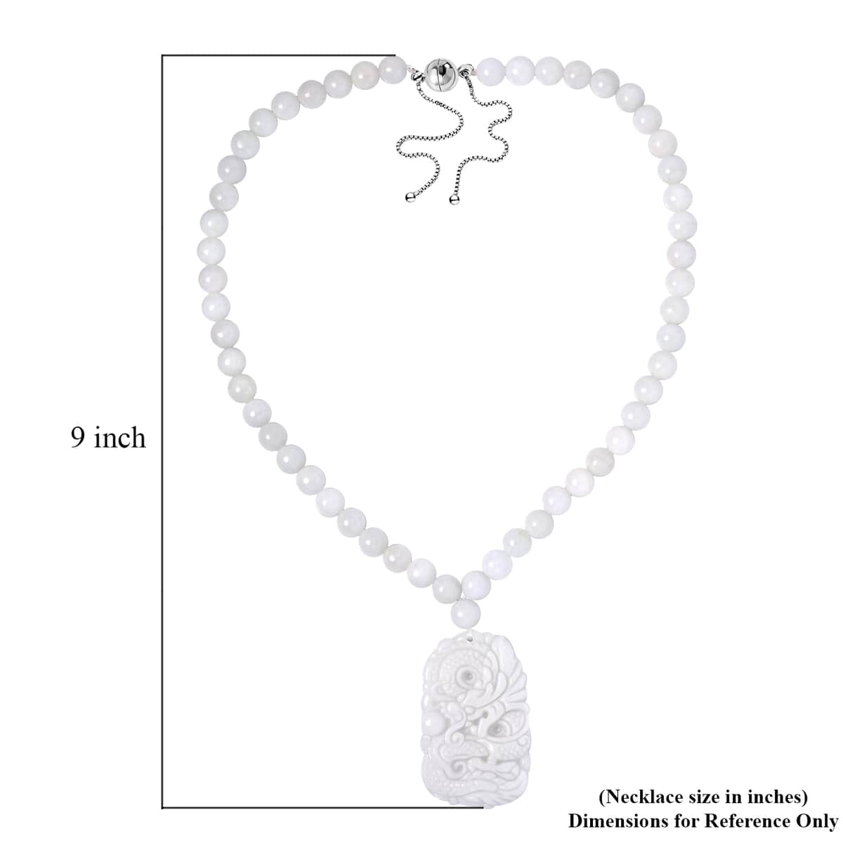 Natural Jade Carved Dragon Beaded Necklace 18-21 Inches with Magnetic Clasp in Sterling Silver 410.00 ctw image number 5