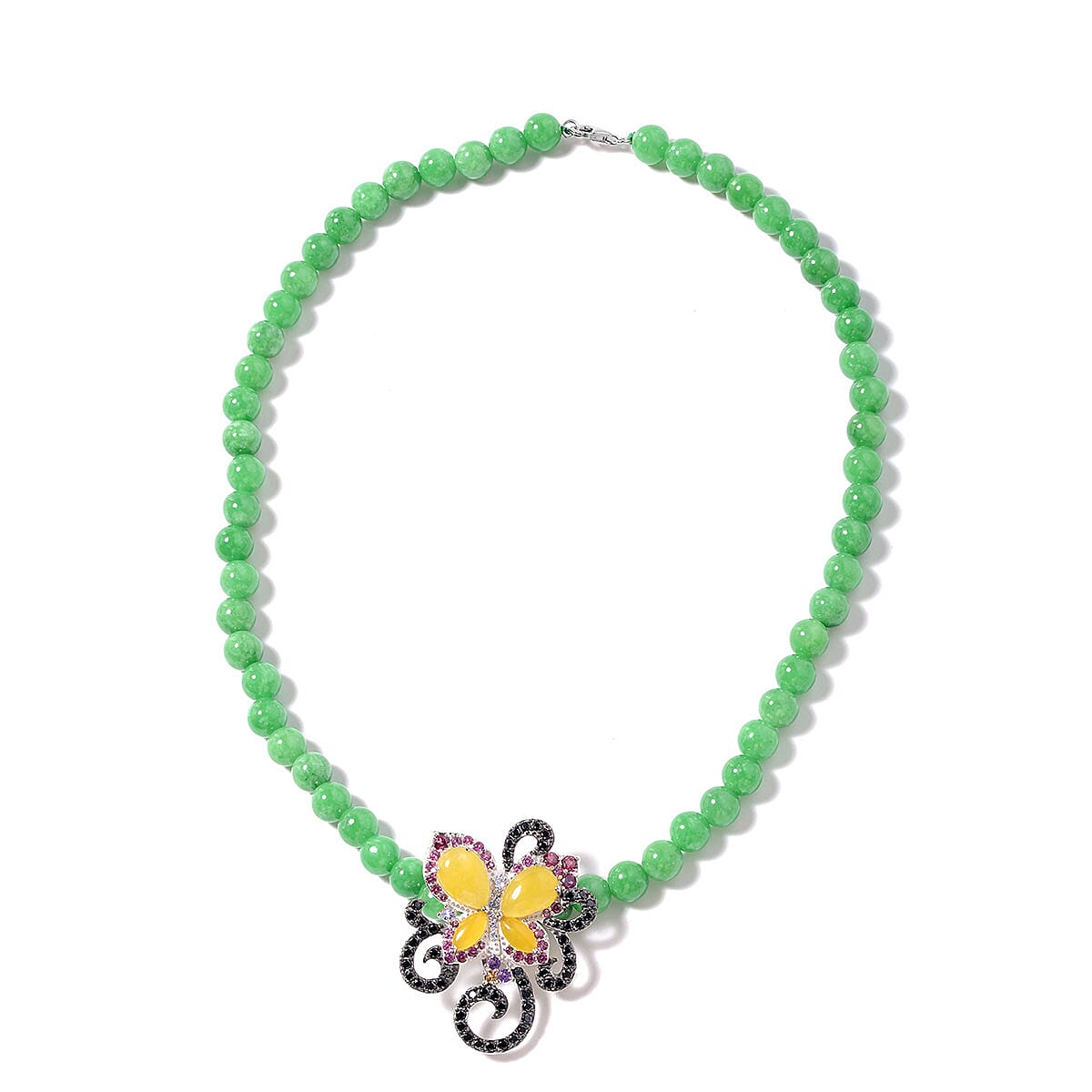 285.67 ctw Green Jade and Multi Gemstone Set of 2 Interchangeable Pendants with Necklace 18 Inch in Black Rhodium and Sterling Silver image number 2