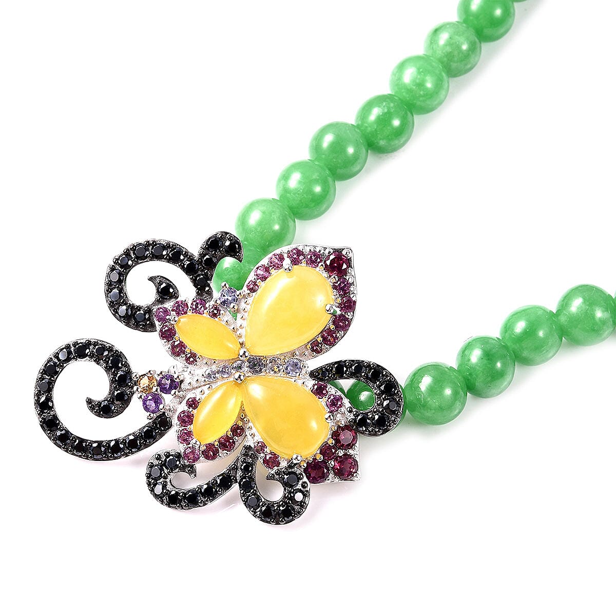 285.67 ctw Green Jade and Multi Gemstone Set of 2 Interchangeable Pendants with Necklace 18 Inch in Black Rhodium and Sterling Silver image number 3