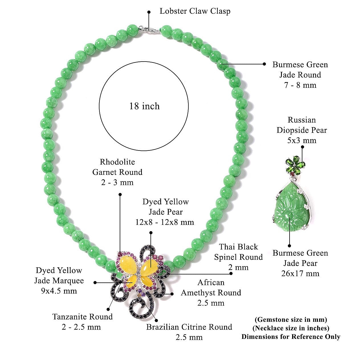 285.67 ctw Green Jade and Multi Gemstone Set of 2 Interchangeable Pendants with Necklace 18 Inch in Black Rhodium and Sterling Silver image number 6