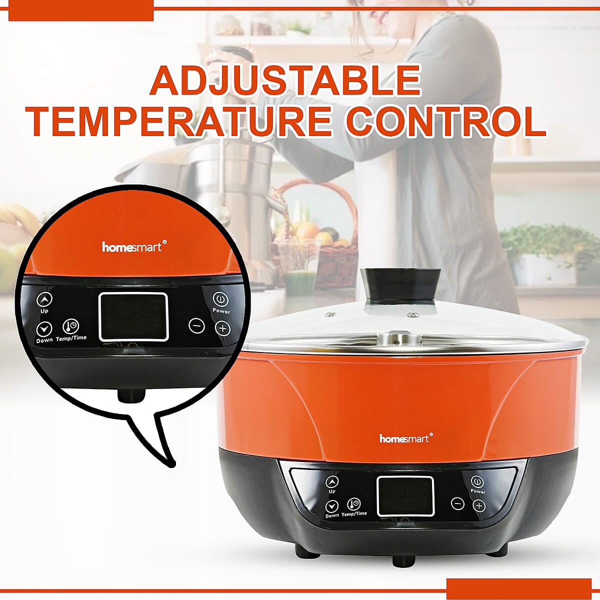 Homesmart Red Multi-function Automatic Lifting Hot Pot (12x3.5) (1200 watts,120v) image number 3