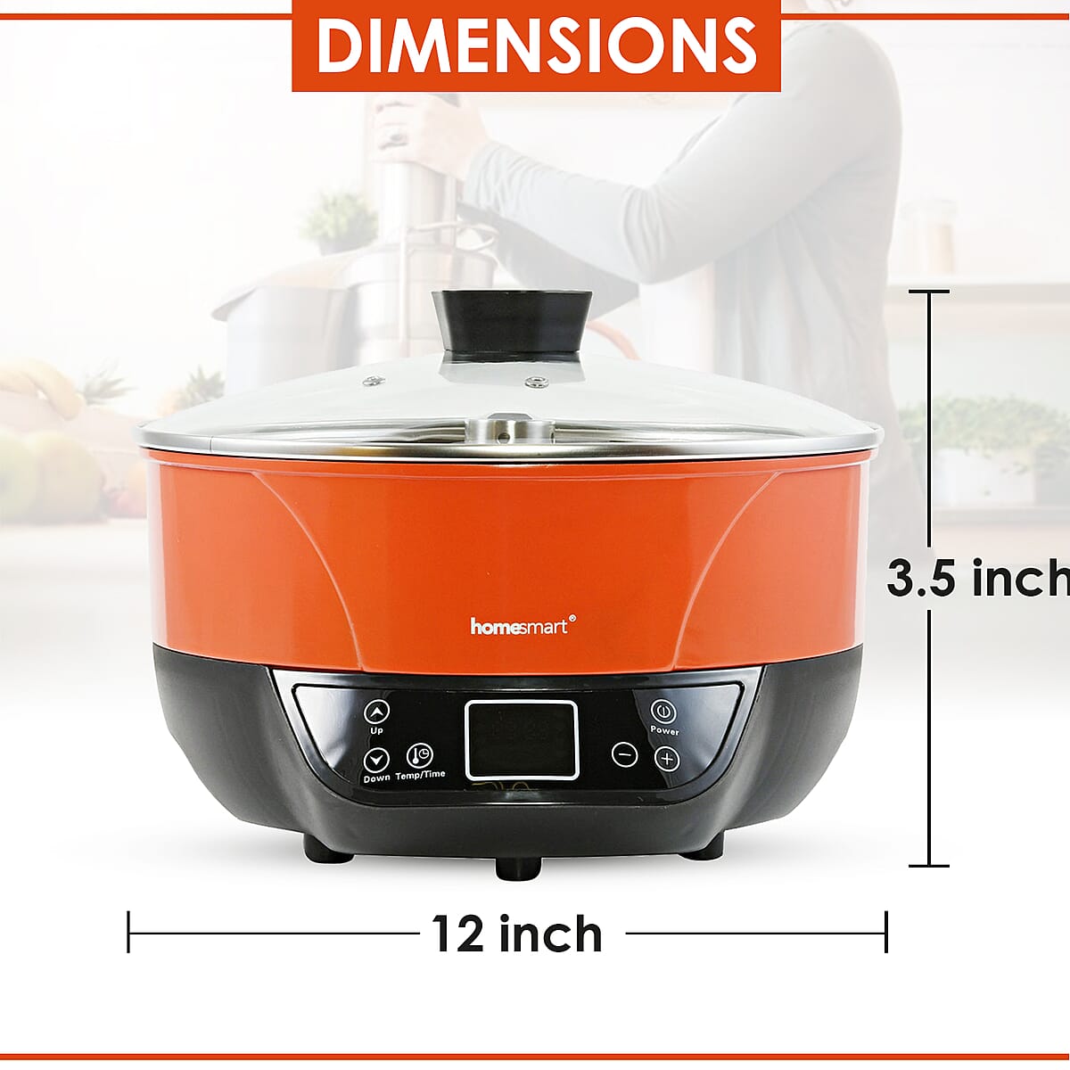 Homesmart Red Multi-function Automatic Lifting Hot Pot (12x3.5) (1200 watts,120v) image number 4
