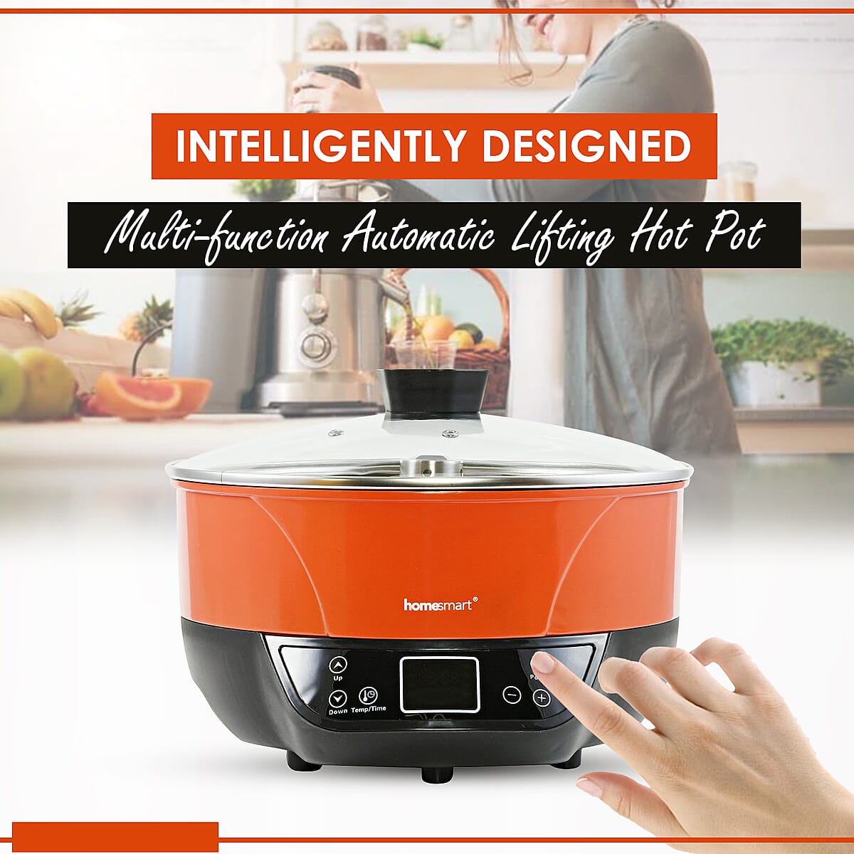 Homesmart Red Multi-function Automatic Lifting Hot Pot (12x3.5) (1200 watts,120v) image number 5