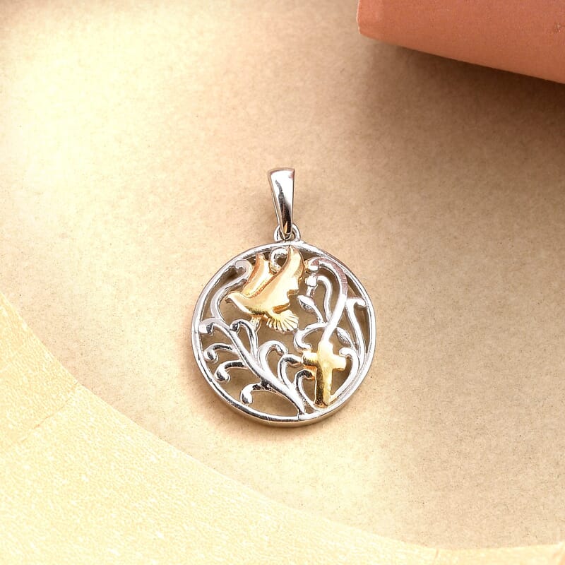 14K YG and Platinum Over Sterling Silver Religious Pendant 2 Grams