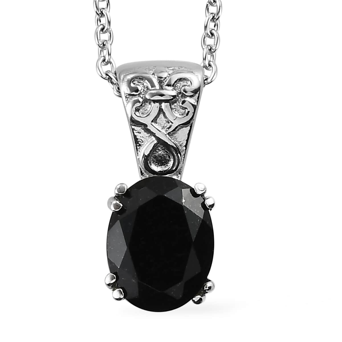 Australian Black Tourmaline Pendant Necklace in Stainless Steel, Black Solitaire Pendant For Women, Wedding Jewelry Gifts 3.00 ctw (20 Inches) image number 0
