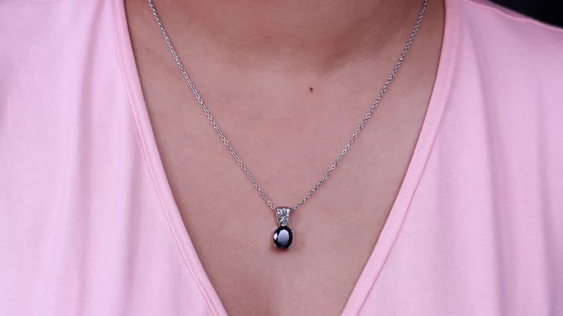 2.55 ctw Australian Black Tourmaline Pendant Necklace 20 Inches in Stainless Steel
