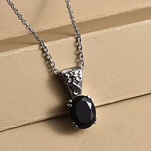 Australian Black Tourmaline 2.75 ctw Pendant Necklace in Stainless Steel 20 Inches