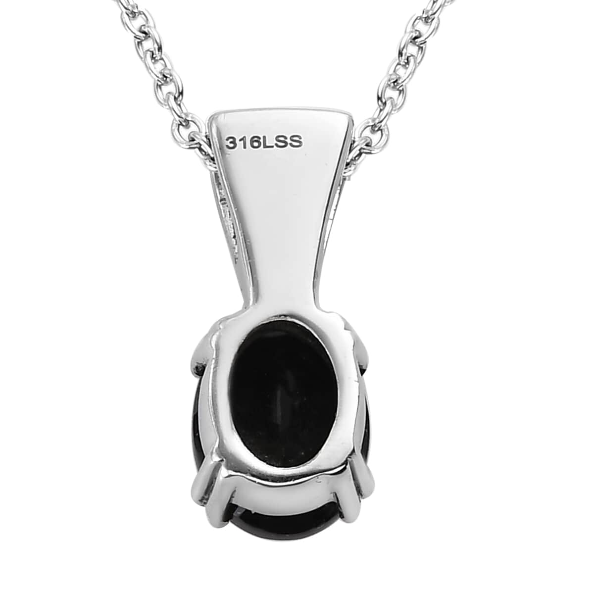 Australian Black Tourmaline Pendant Necklace in Stainless Steel, Black Solitaire Pendant For Women, Wedding Jewelry Gifts 3.00 ctw (20 Inches) image number 4