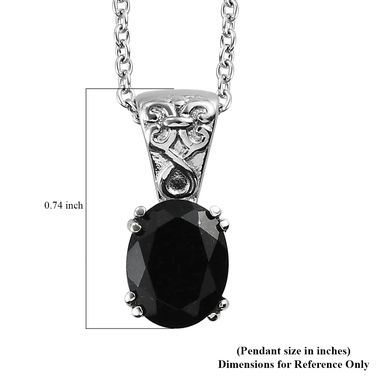 Australian Black Tourmaline Pendant Necklace in Stainless Steel, Black Solitaire Pendant For Women, Wedding Jewelry Gifts 3.00 ctw (20 Inches) image number 6