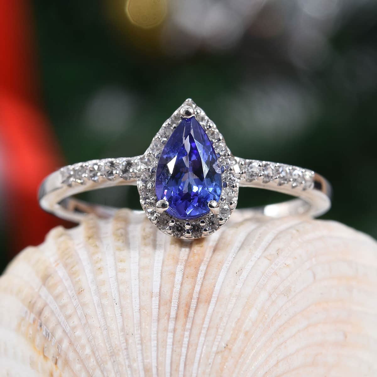 AAA Tanzanite and Natural White Zircon Ring in Platinum Over Sterling Silver (Size 7.0) 1.25 ctw  image number 1
