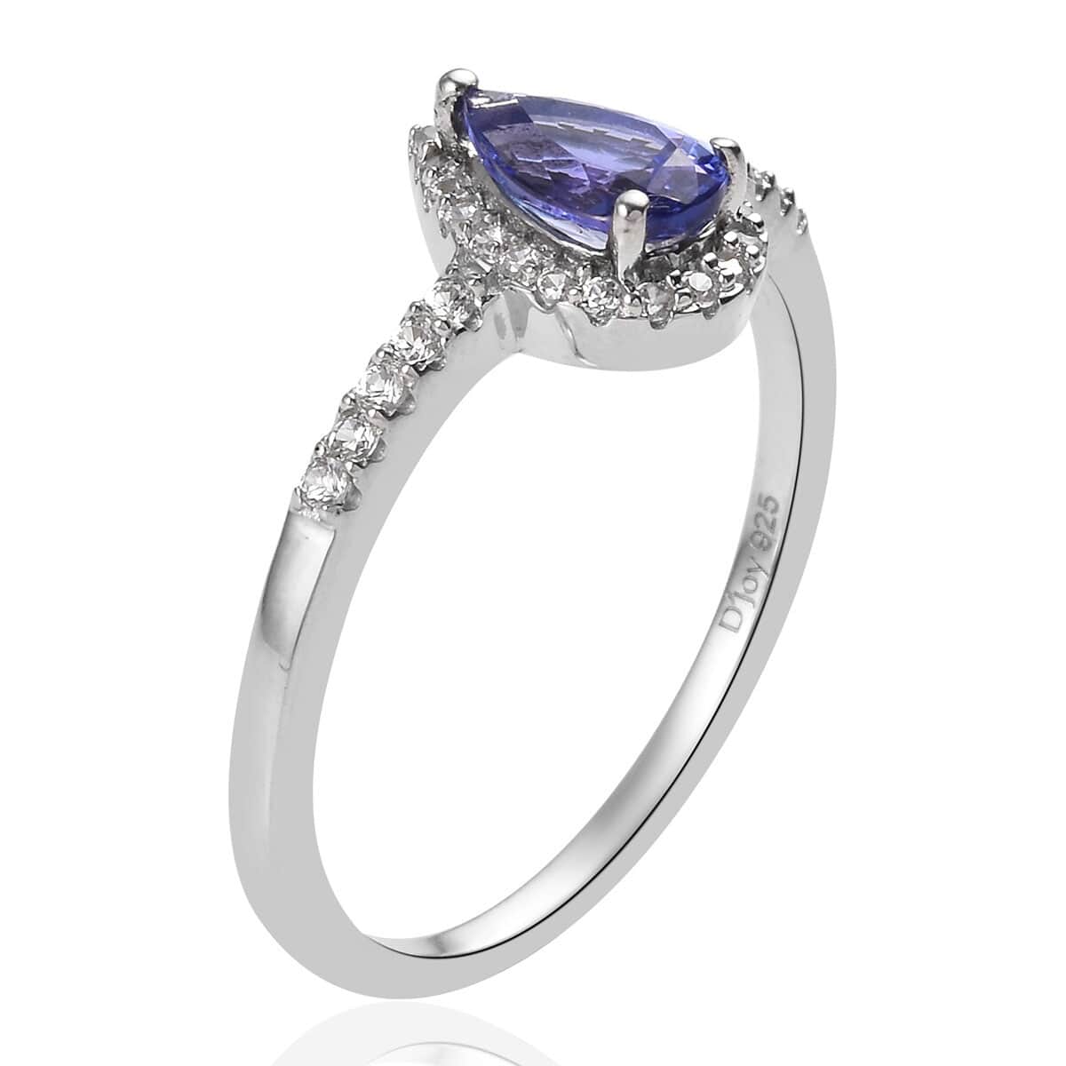 AAA Tanzanite and Natural White Zircon Ring in Platinum Over Sterling Silver (Size 7.0) 1.25 ctw  image number 3