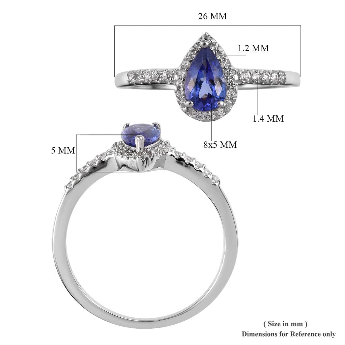 AAA Tanzanite and Natural White Zircon Ring in Platinum Over Sterling Silver (Size 7.0) 1.25 ctw  image number 5