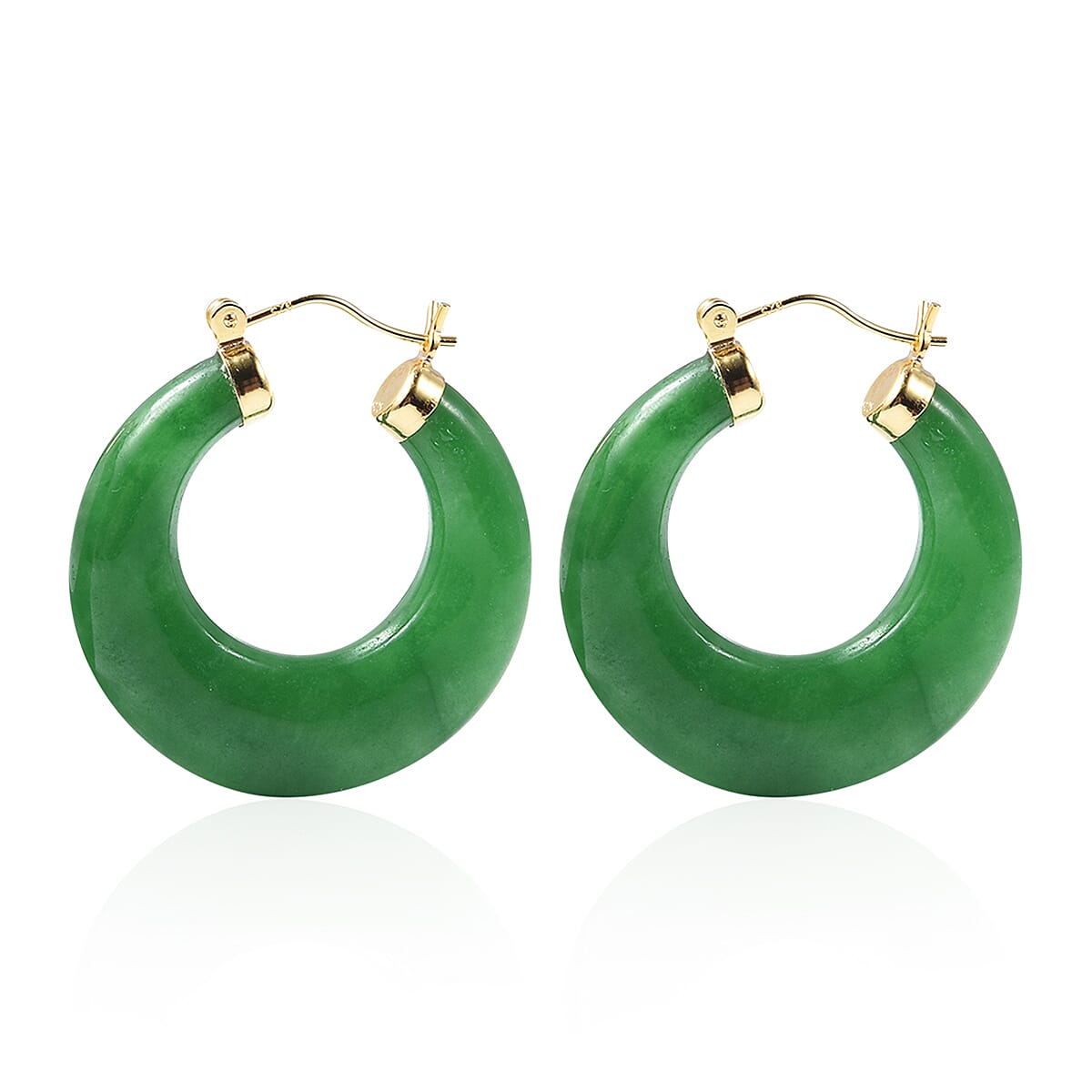 Green Jade (D) Hoop Earrings in 14K Yellow Gold Over Sterling Silver 73.00 ctw