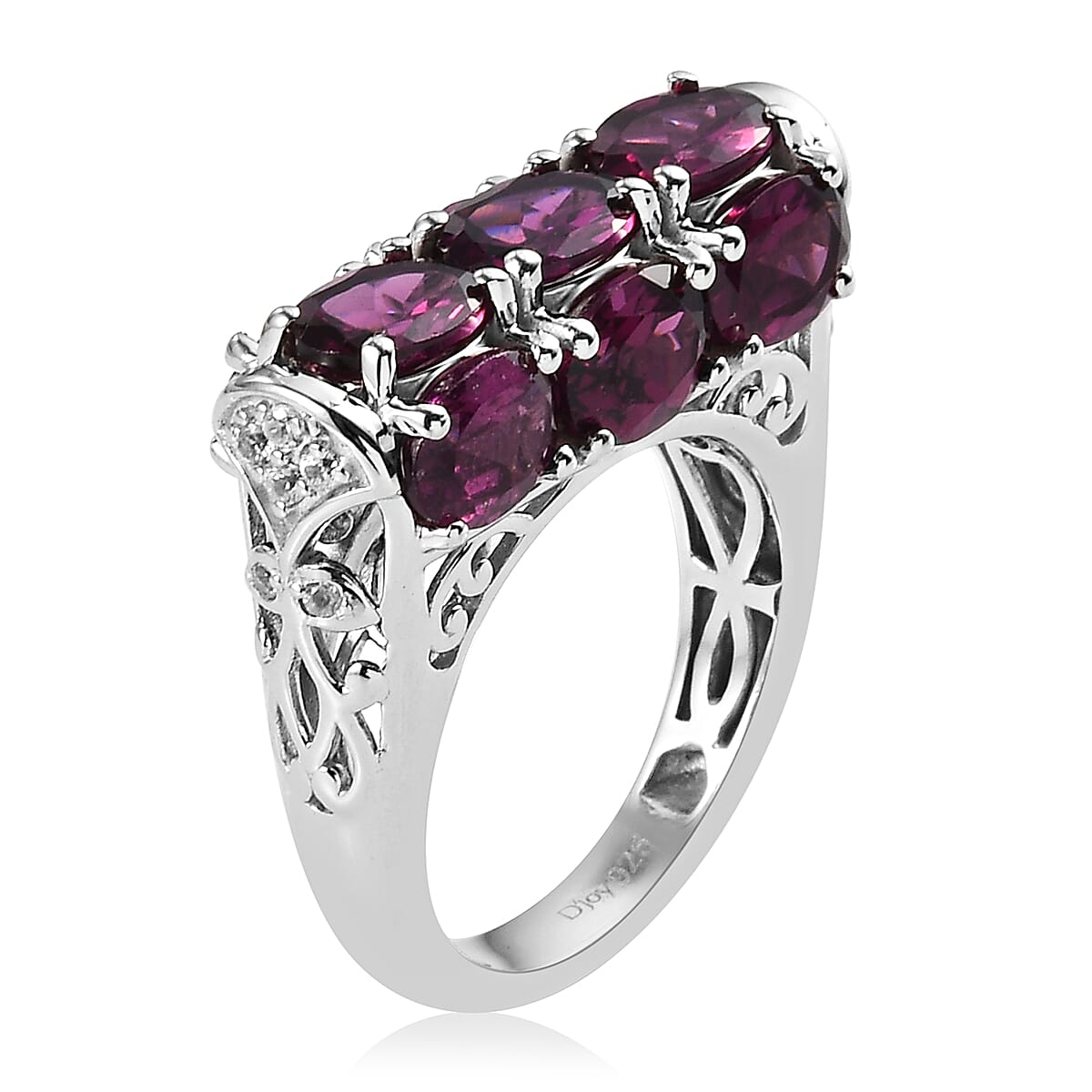 Top Rated Orissa Rhodolite Garnet and Natural White Zircon Ring in Platinum Over Sterling Silver (Size 9.0) 8.25 ctw image number 3