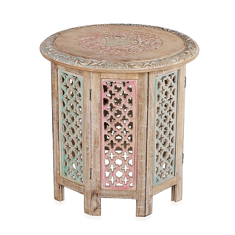 NAKKASHI Multi Color Hand Carved Wooden Table