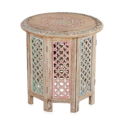 NAKKASHI Multi Color Hand Carved Wooden Table