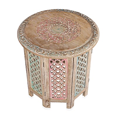 NAKKASHI Multi Color Hand Carved Wooden Table
