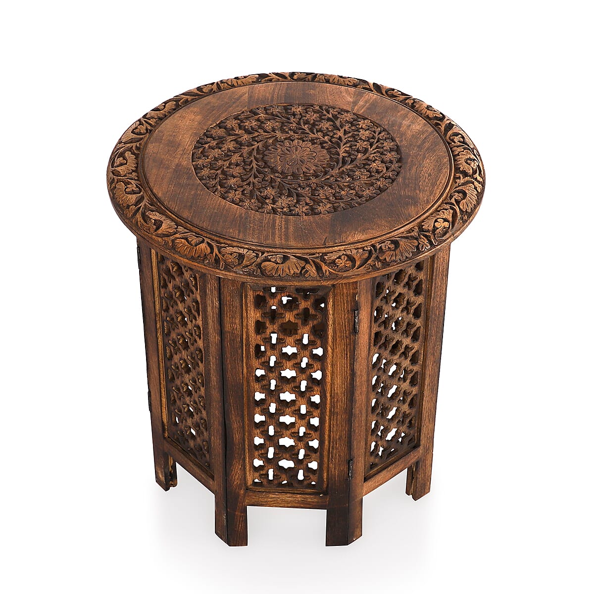 NAKKASHI Natural Brown Hand Carved Wooden Table image number 1