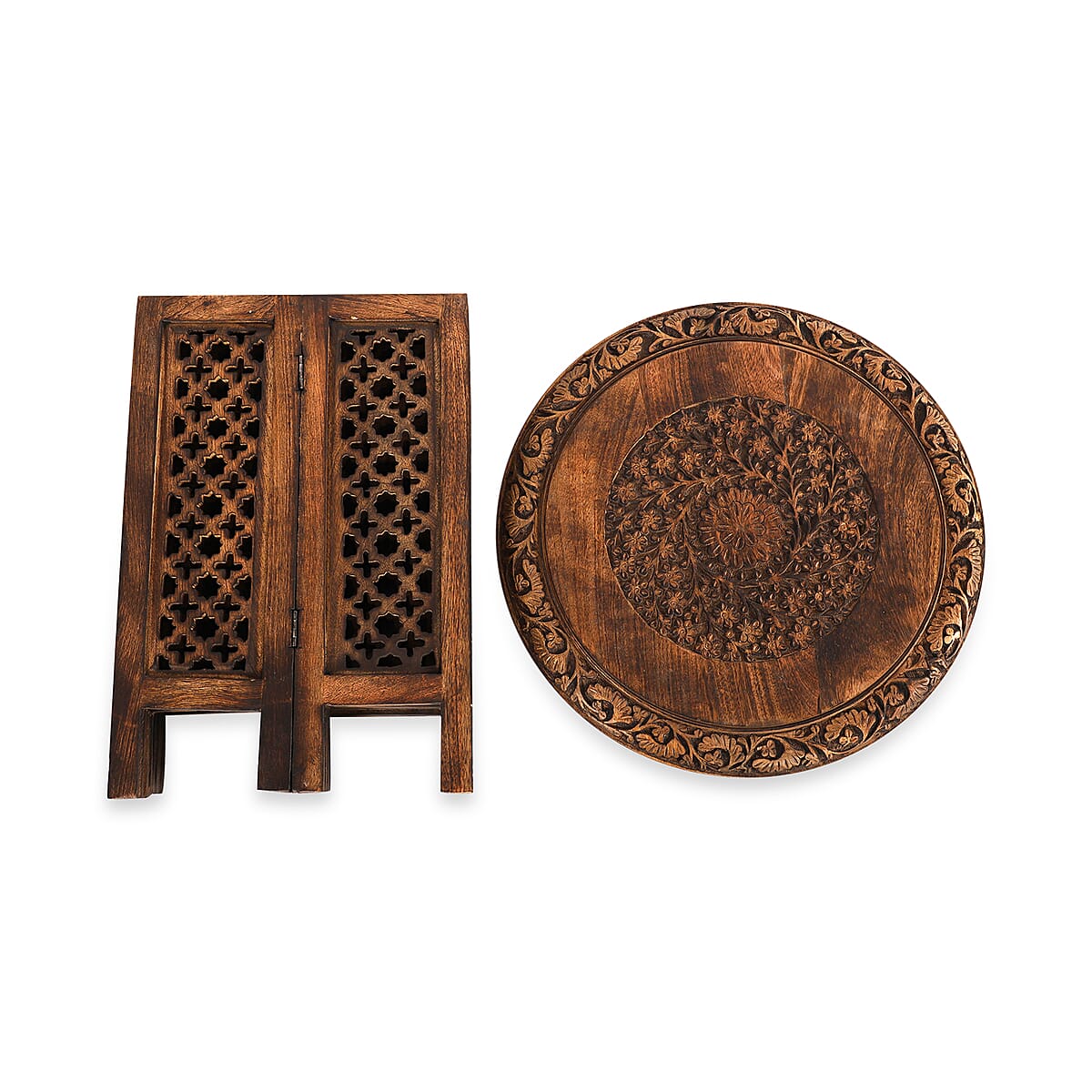 NAKKASHI Natural Brown Hand Carved Wooden Table image number 2