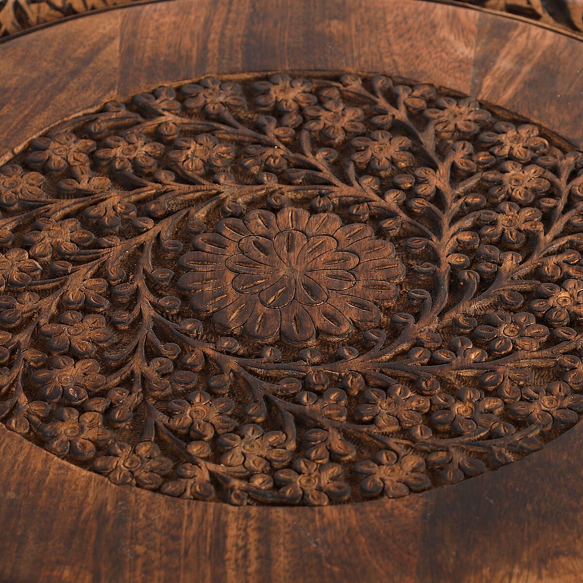 NAKKASHI Natural Brown Hand Carved Wooden Table image number 3