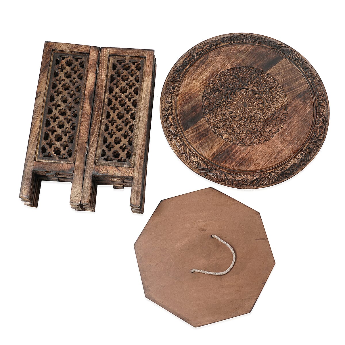 NAKKASHI Natural Brown Hand Carved Wooden Table image number 5