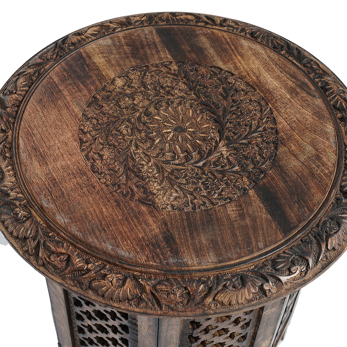 NAKKASHI Natural Brown Hand Carved Wooden Table image number 6