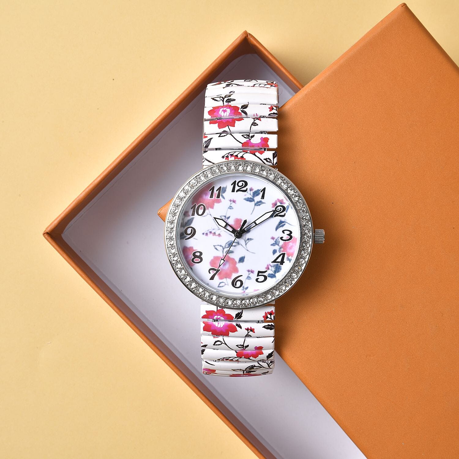 Strada Austrian Crystal Japanese Movement White, Red Flower Watch with Stainless Steel Strap (40mm) , Designer Bracelet Watch , Analog Luxury Wristwatch