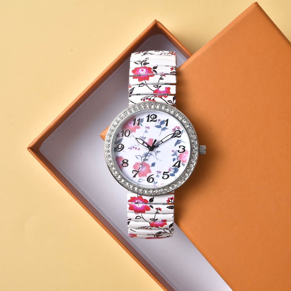 Strada Austrian Crystal Japanese Movement White, Red Flower Watch with Stainless Steel Strap (40mm) , Designer Bracelet Watch , Analog Luxury Wristwatch image number 1