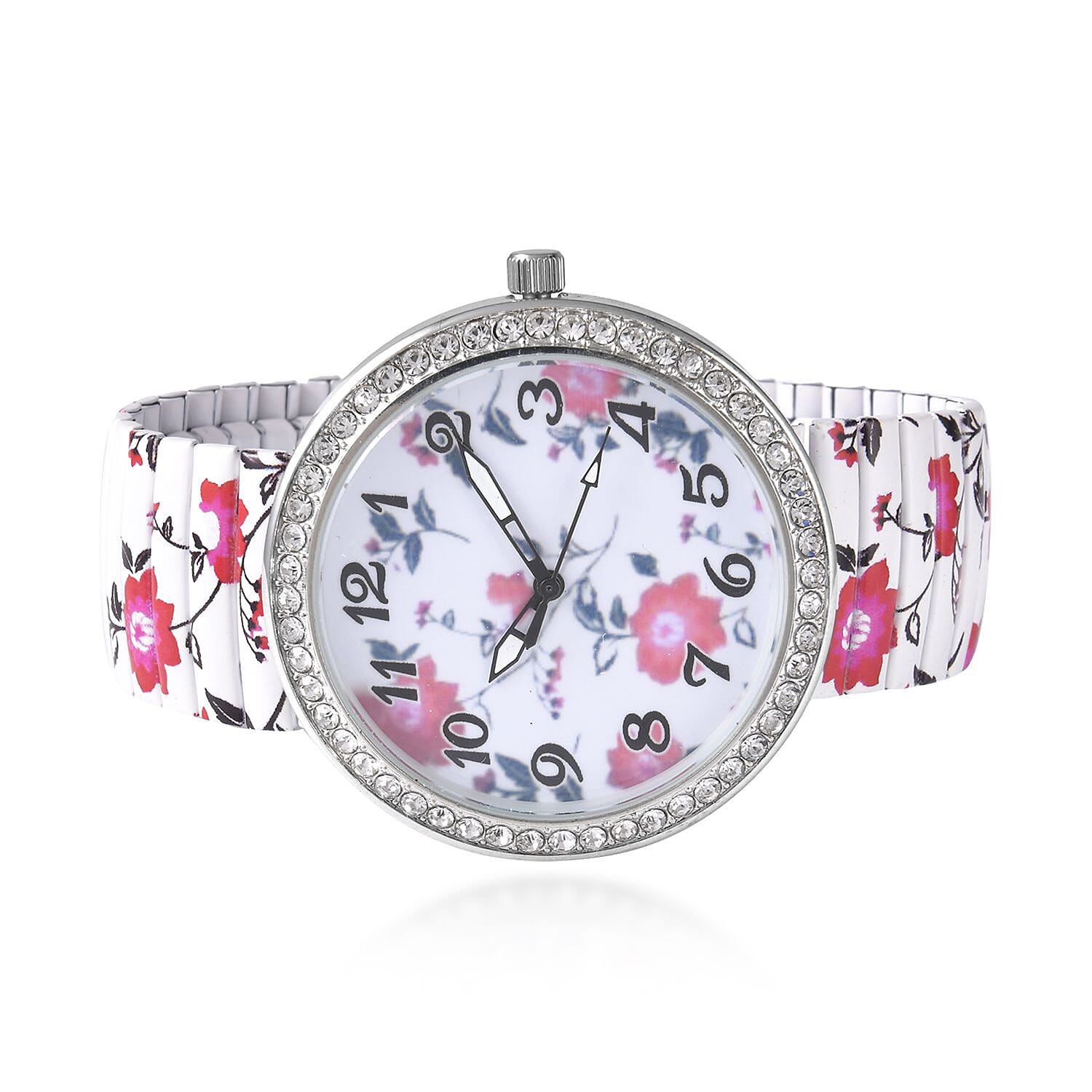 Strada Austrian Crystal Japanese Movement White, Red Flower Watch with Stainless Steel Strap (40mm) , Designer Bracelet Watch , Analog Luxury Wristwatch