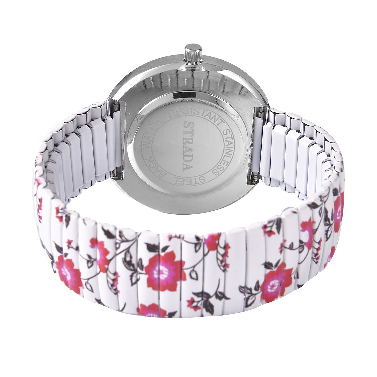 Strada Austrian Crystal Japanese Movement White, Red Flower Watch with Stainless Steel Strap (40mm) , Designer Bracelet Watch , Analog Luxury Wristwatch