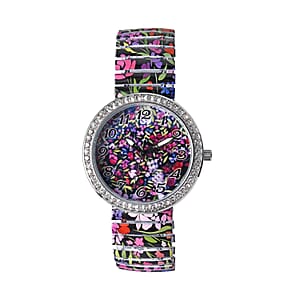 STRADA Austrian Crystal Japanese Movement Bangle Watch with Black Background Multi Color Pattern Stainless Steel Strap (40mm) | Designer Bracelet Watch | Analog Luxury Wristwatch