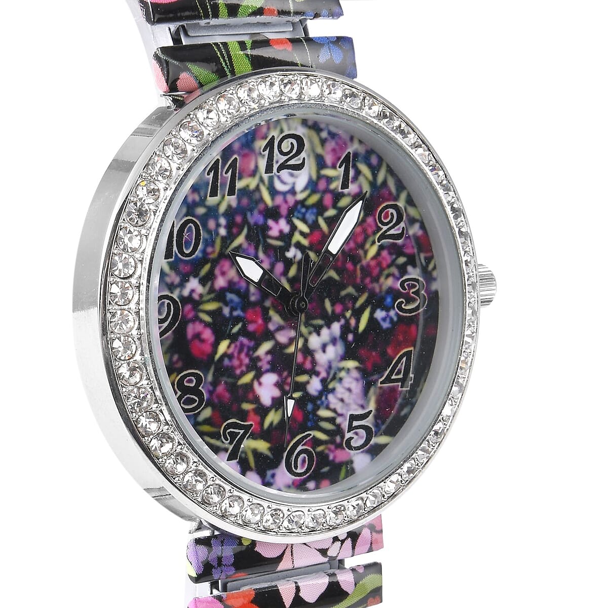 Strada Austrian Crystal Japanese Movement Bangle Watch with Black Background Multi Color Pattern Stainless Steel Strap (40mm) , Designer Bracelet Watch , Analog Luxury Wristwatch image number 3